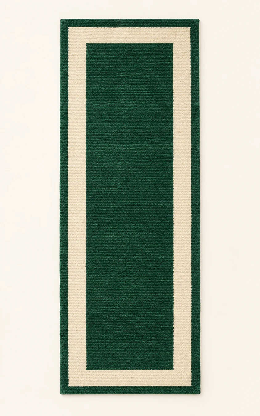 Emerald Salon Runner, Emerald / Cream, full rug view
