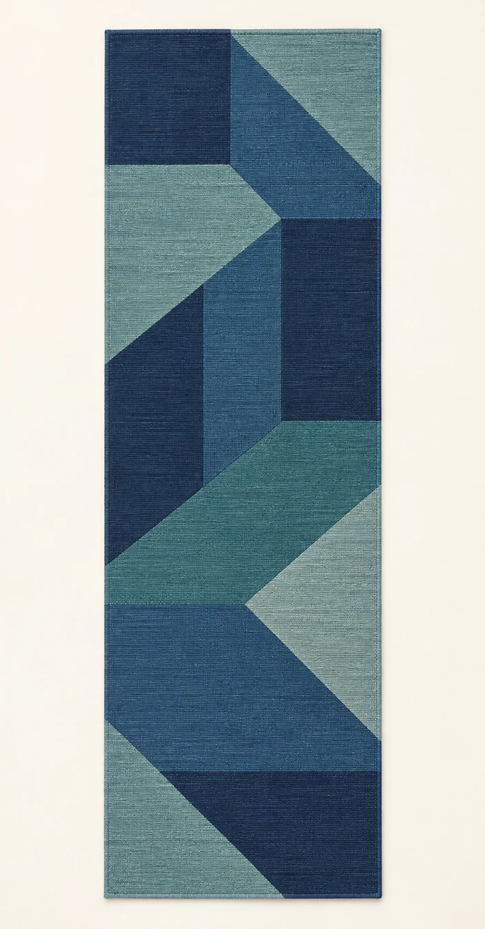 Harbour Geometry Runner, Blue / Teal, full rug view